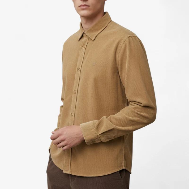 Chemise manches longues en coton velours beige Charles