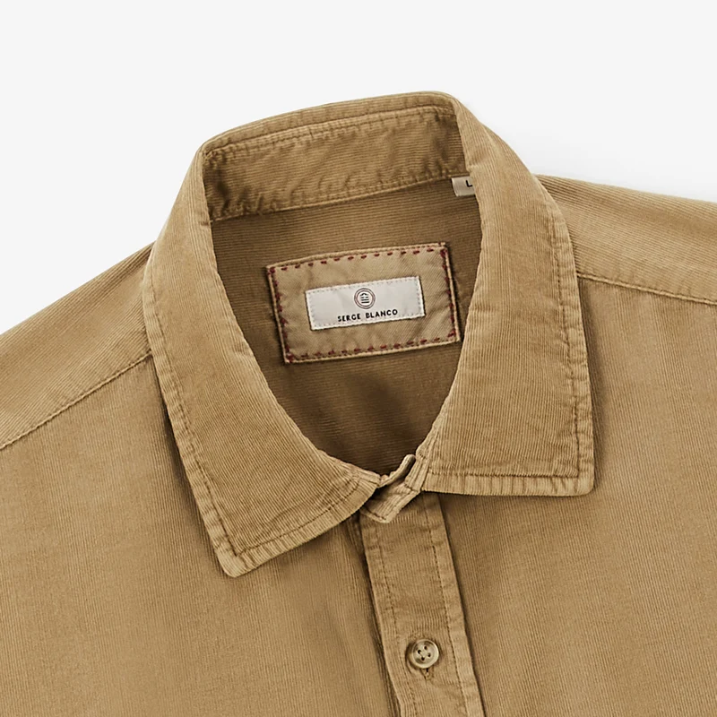 Chemise manches longues en coton velours beige Charles