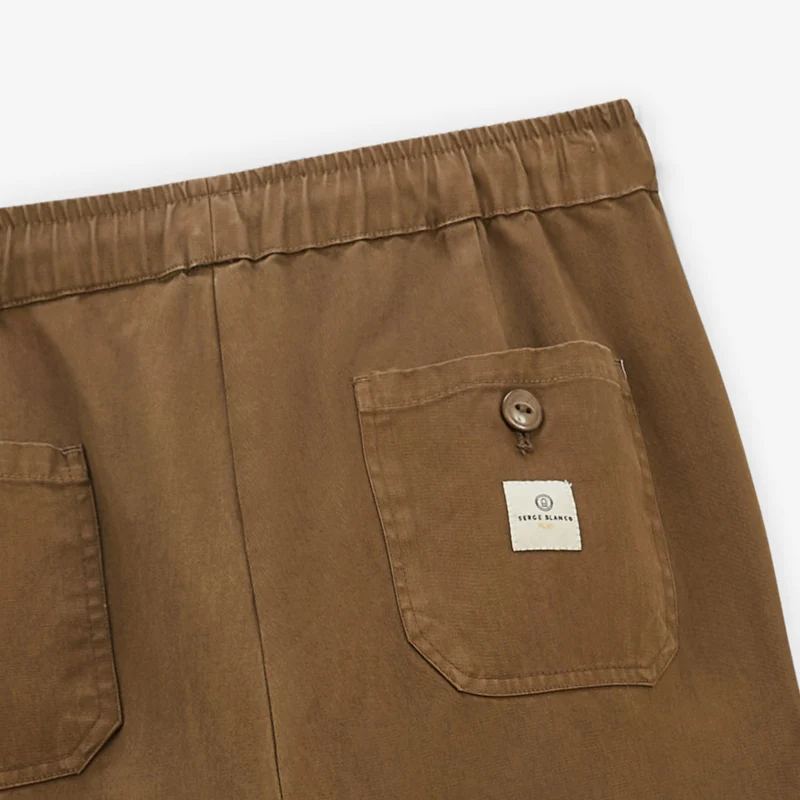 Pantalon 550 en coton coupe large élastique marron shitake