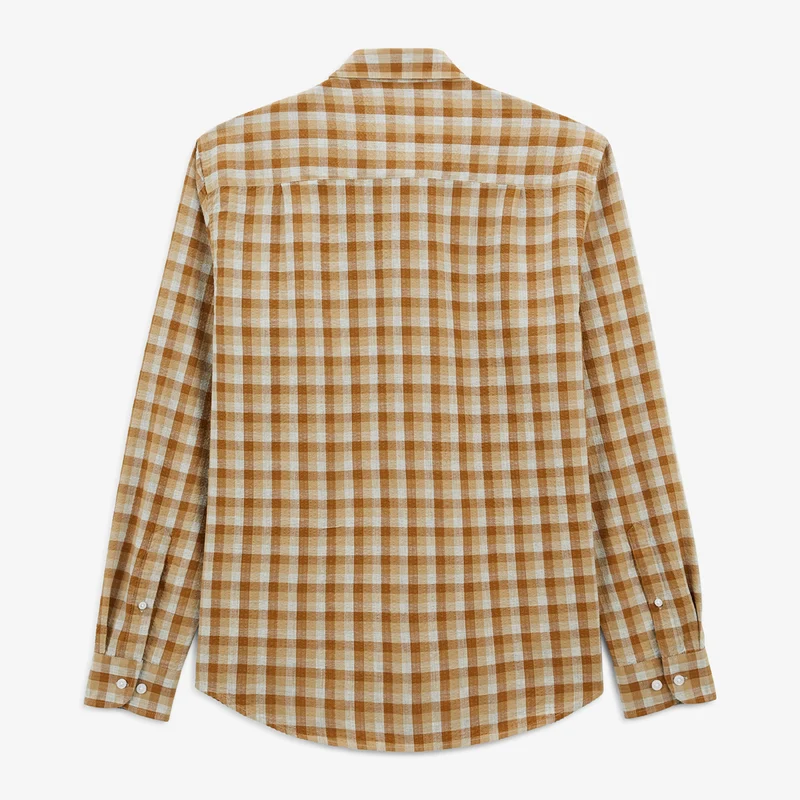 Chemise manches longues en coton à carreaux beige Charles