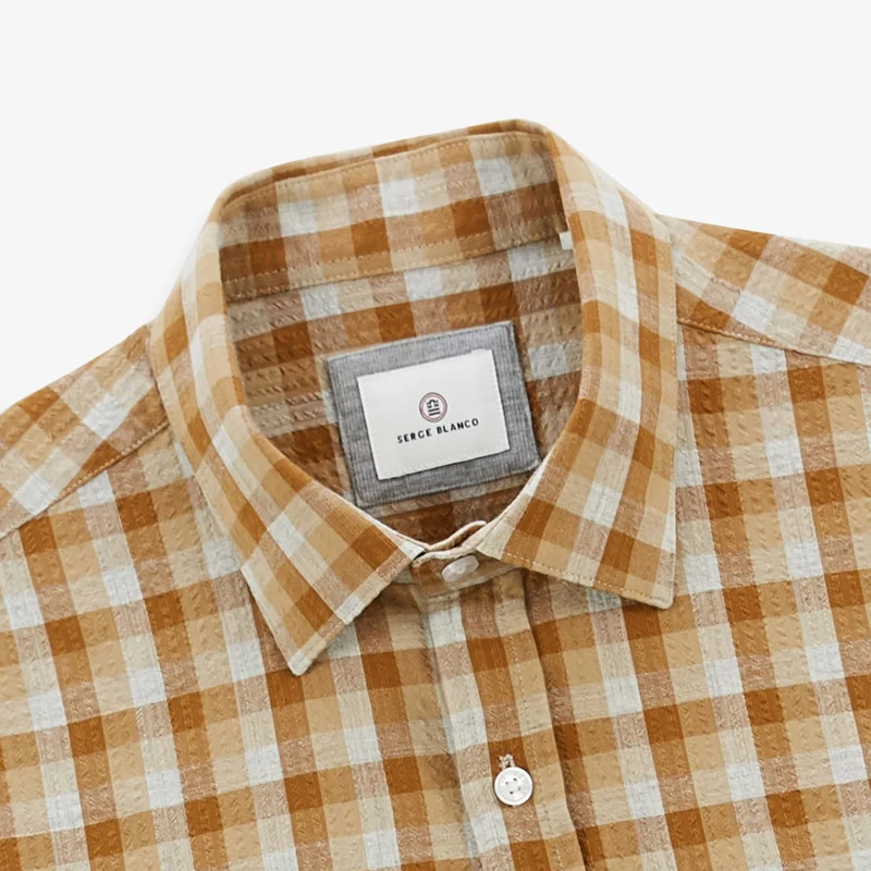 Chemise manches longues en coton à carreaux beige Charles