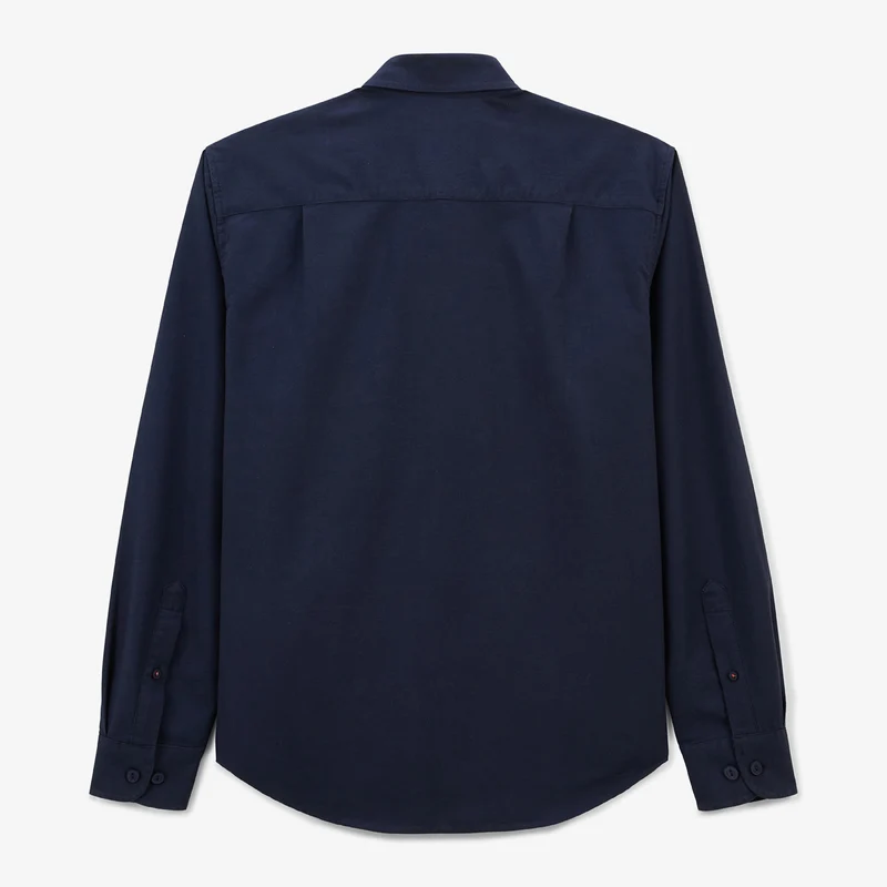 Chemise manches longues unie en coton Oxford bleu dark navy Charles