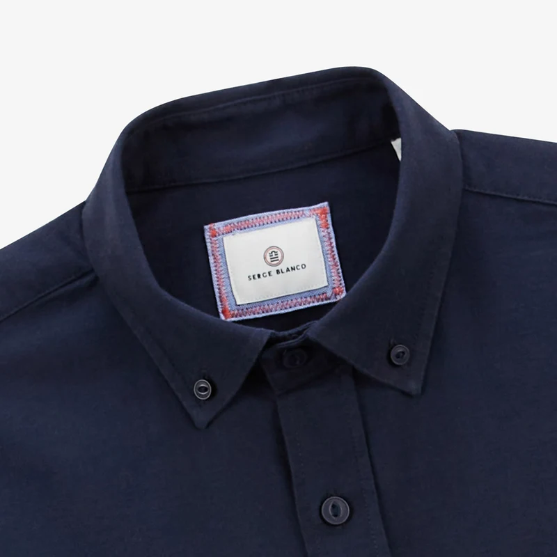 Chemise manches longues unie en coton Oxford bleu dark navy Charles