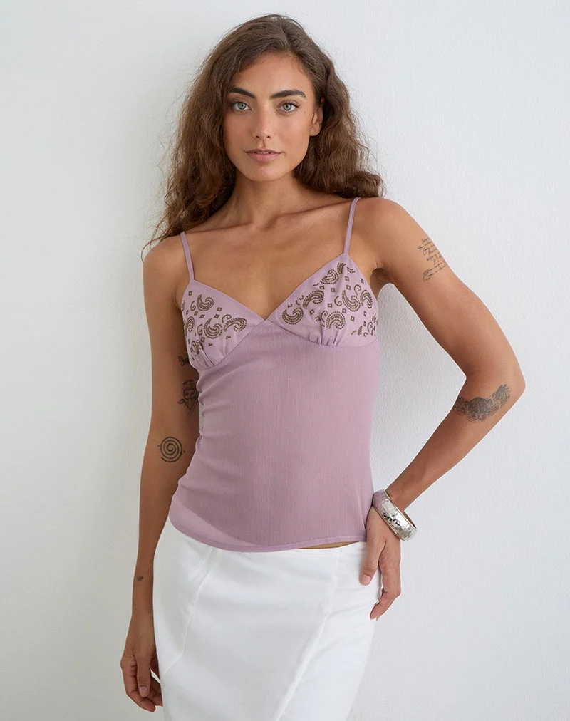 Haut « Cami » de Nisara, couleur mauve poudré, avec clous « Coma »