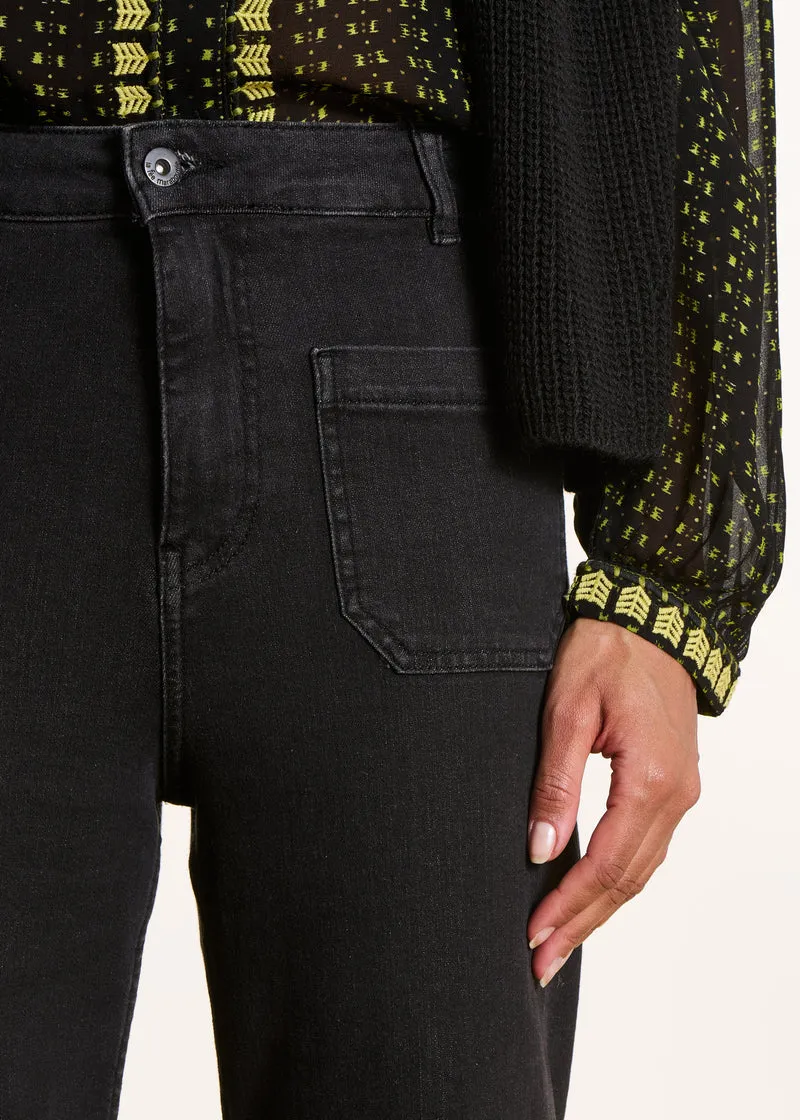 Jean flare noir taille haute en coton biologique