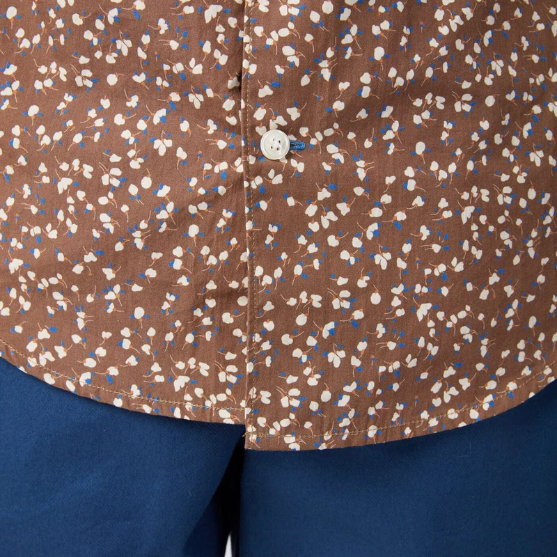 Chemise homme imprimée fleurs marron coupe ajustée