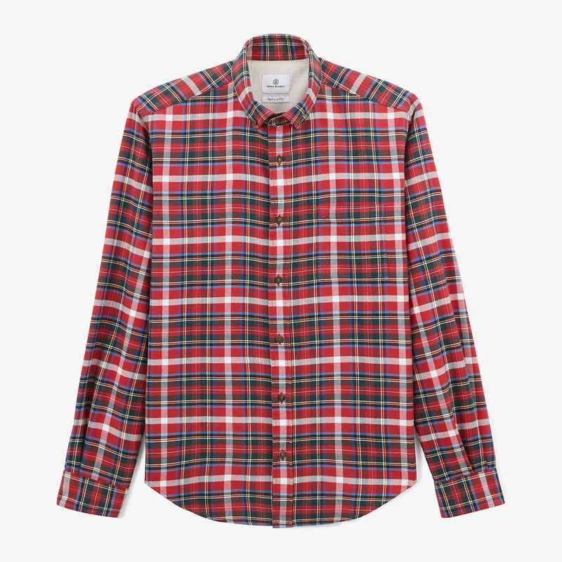 Chemise à manches longues brique à carreaux
