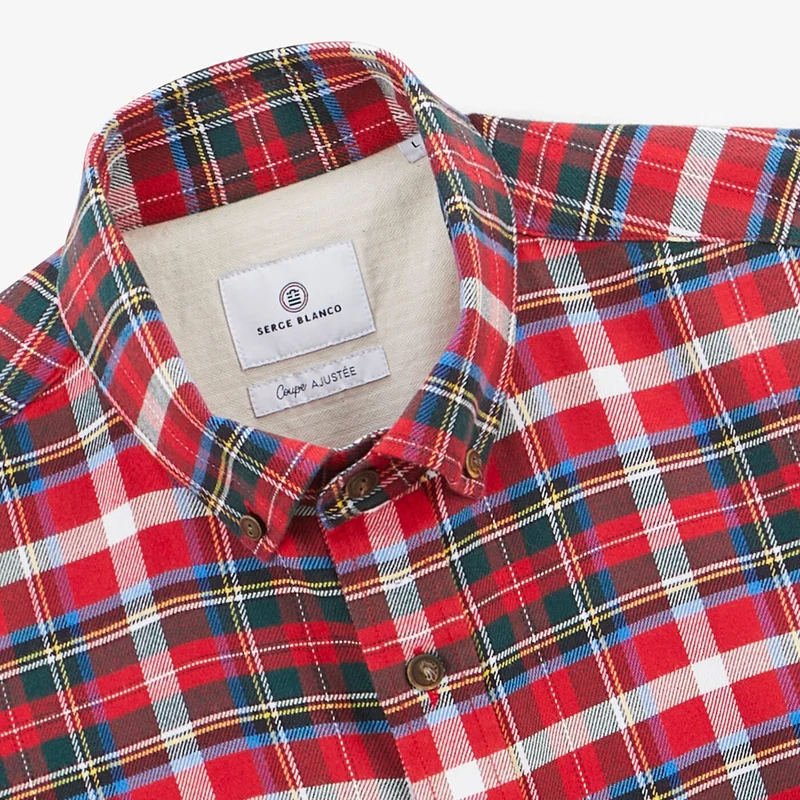 Chemise à manches longues brique à carreaux