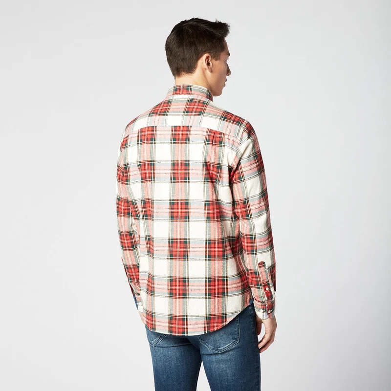 Chemise manches longues à carreaux rouge en coton