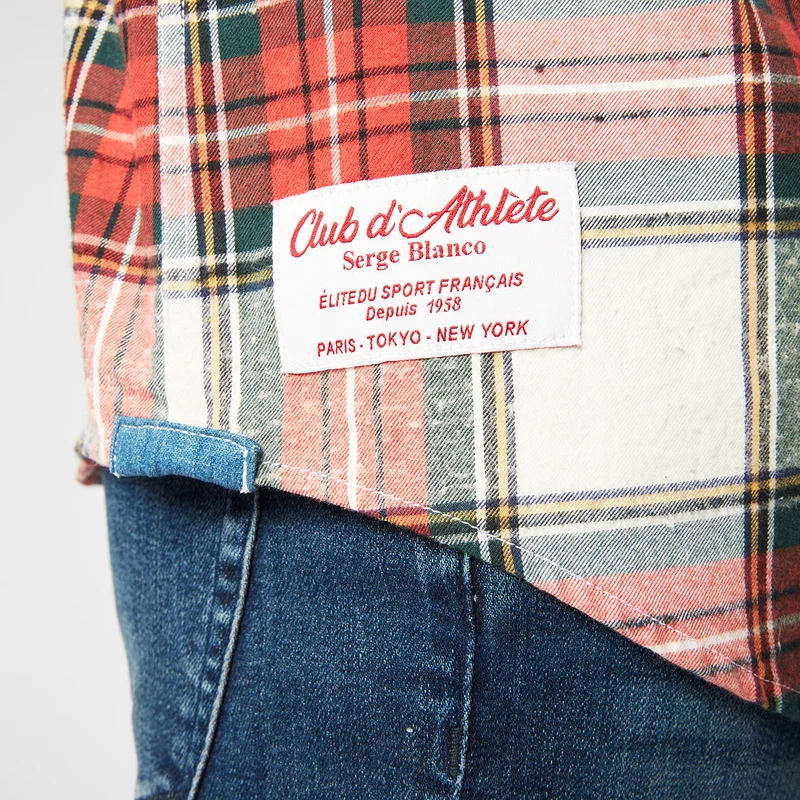 Chemise manches longues à carreaux rouge en coton