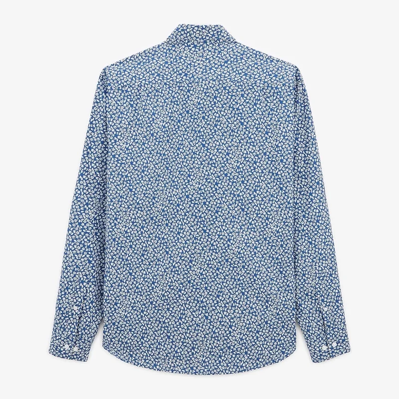 Chemise imprmé floral bleu océan à manches longues en coton