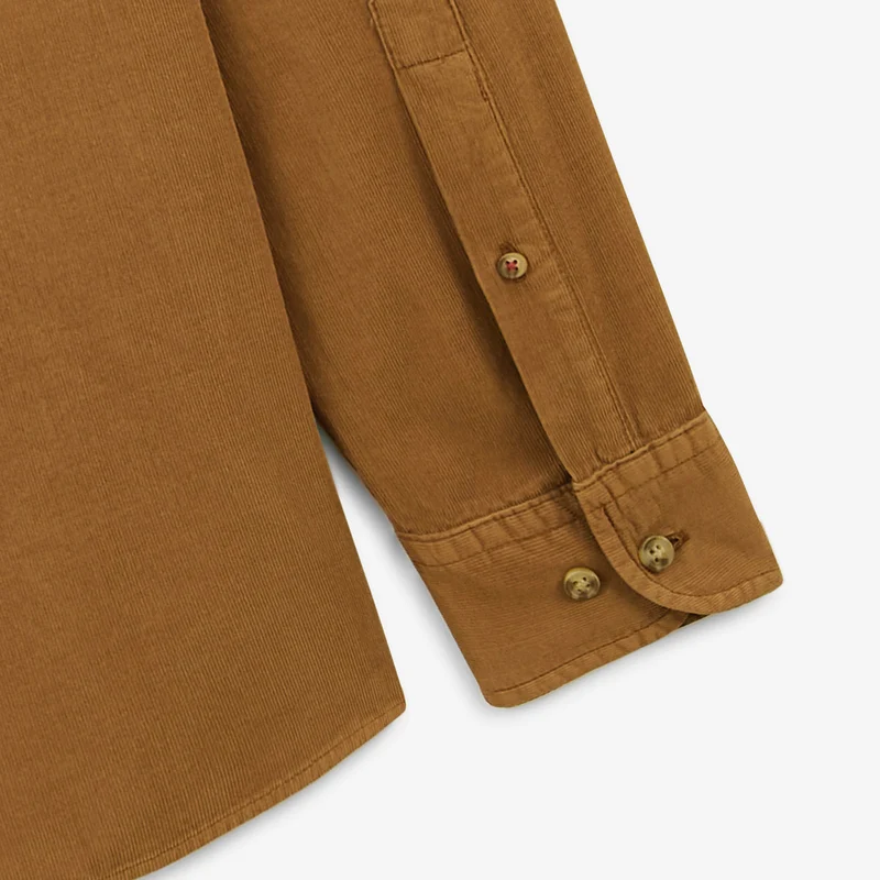 Chemise manches longues en coton unie velours marron noisette Charles