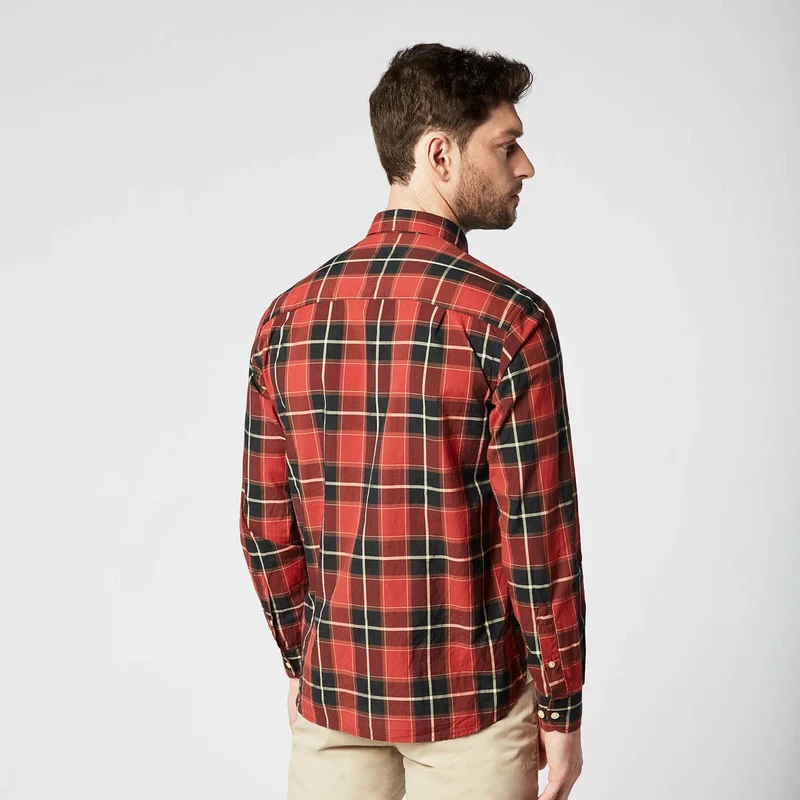 Chemise rouge à carreaux manches longues en coton