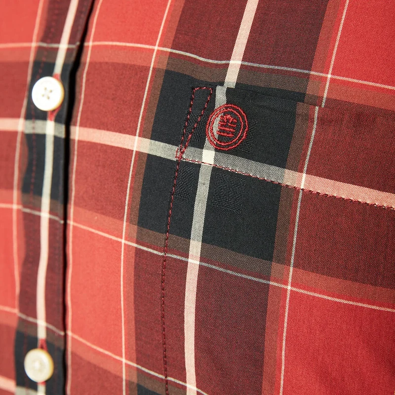 Chemise rouge à carreaux manches longues en coton