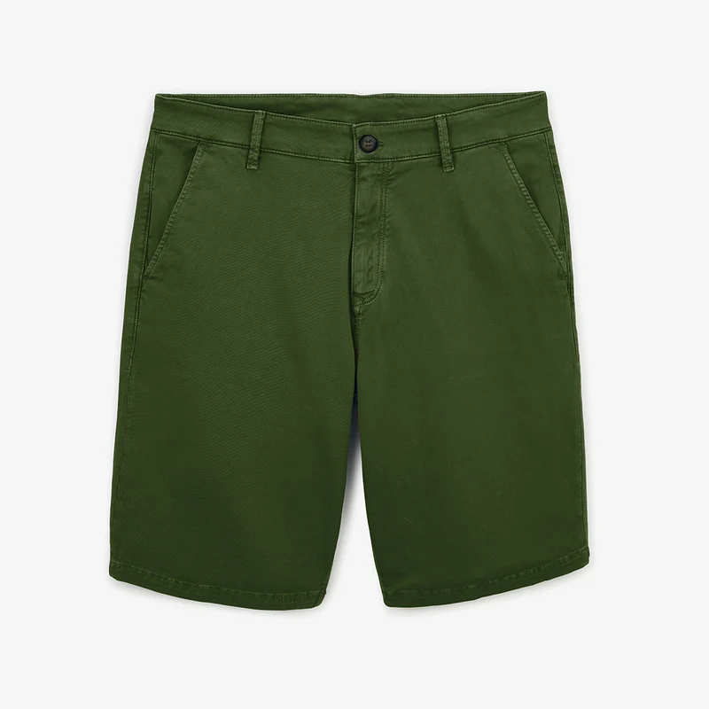 Bermuda 200 coupe droite en coton stretch vert olive