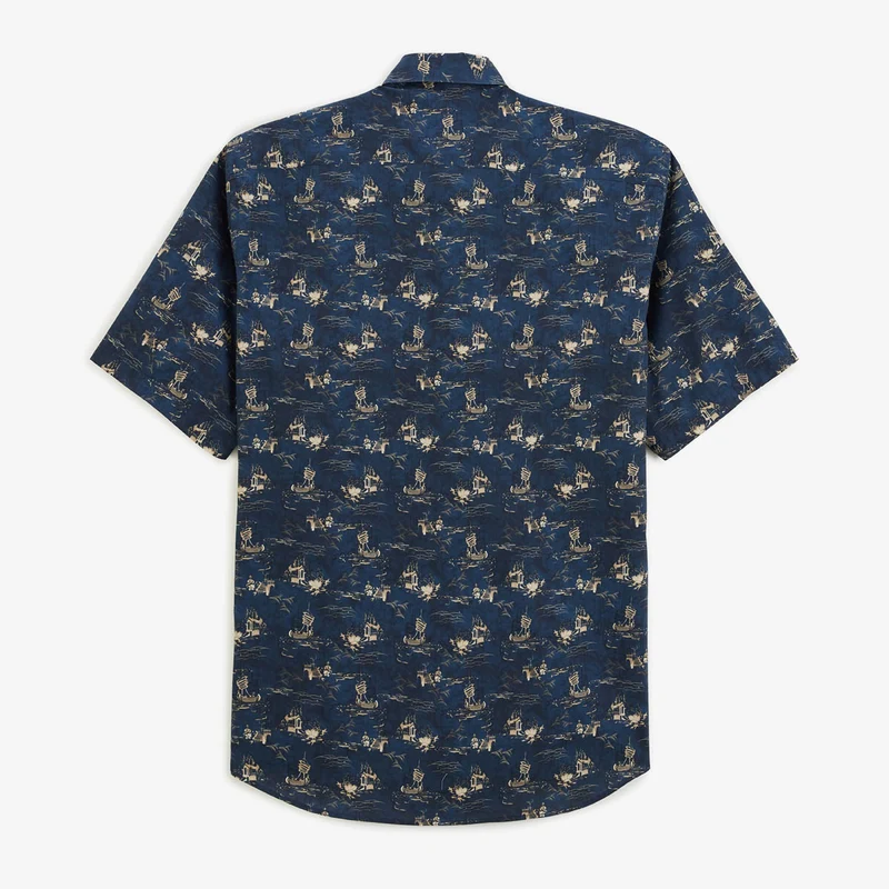 Chemise Caracas manches courtes en coton imprimé bleu marine