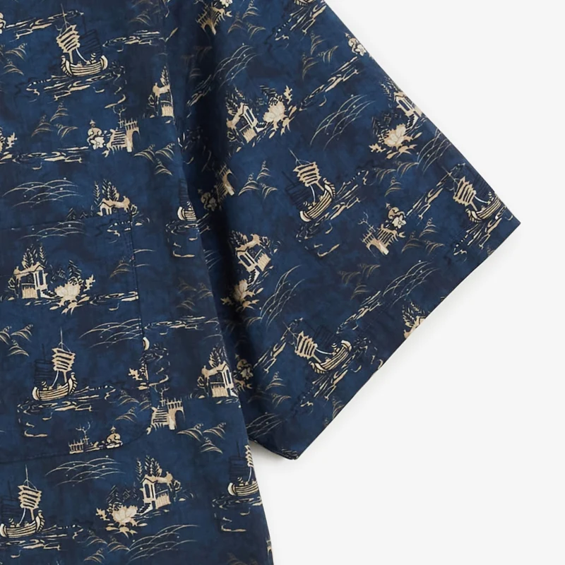 Chemise Caracas manches courtes en coton imprimé bleu marine