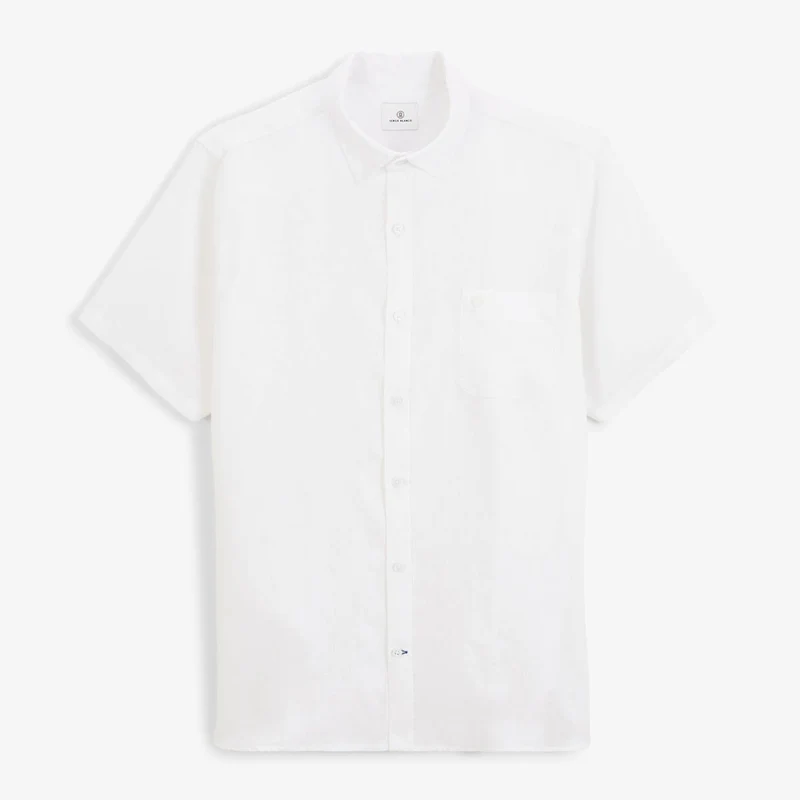 Chemise manches courtes unie en lin blanche