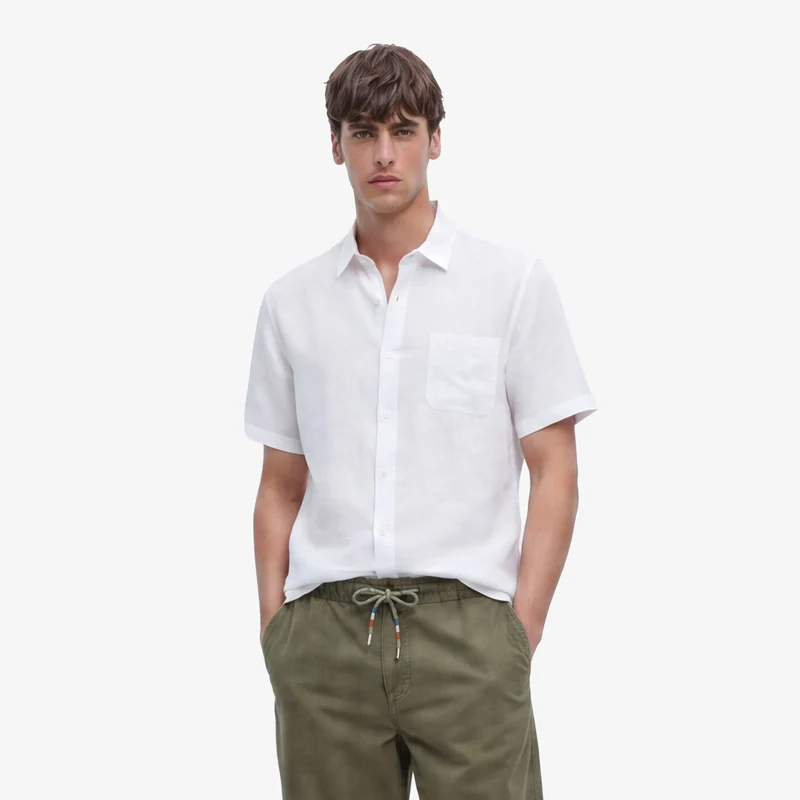 Chemise manches courtes unie en lin blanche