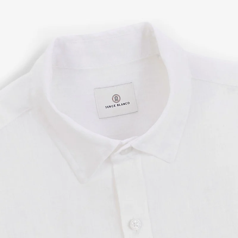Chemise manches courtes unie en lin blanche