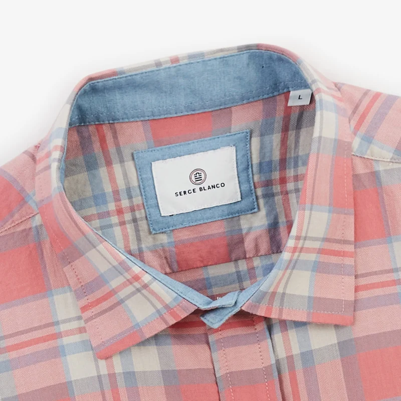 Chemise manches longues à carreaux en coton rose