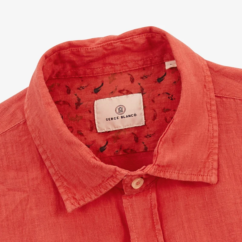 Chemise manches longues unie en lin rouge rouille