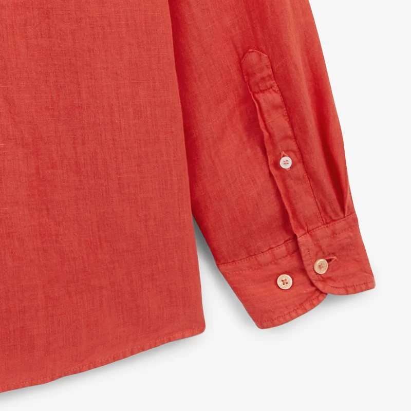 Chemise manches longues unie en lin rouge rouille
