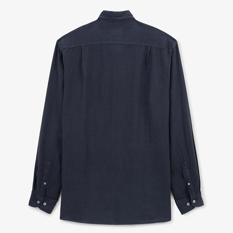 Chemise manches longues unie en lin gris carbone