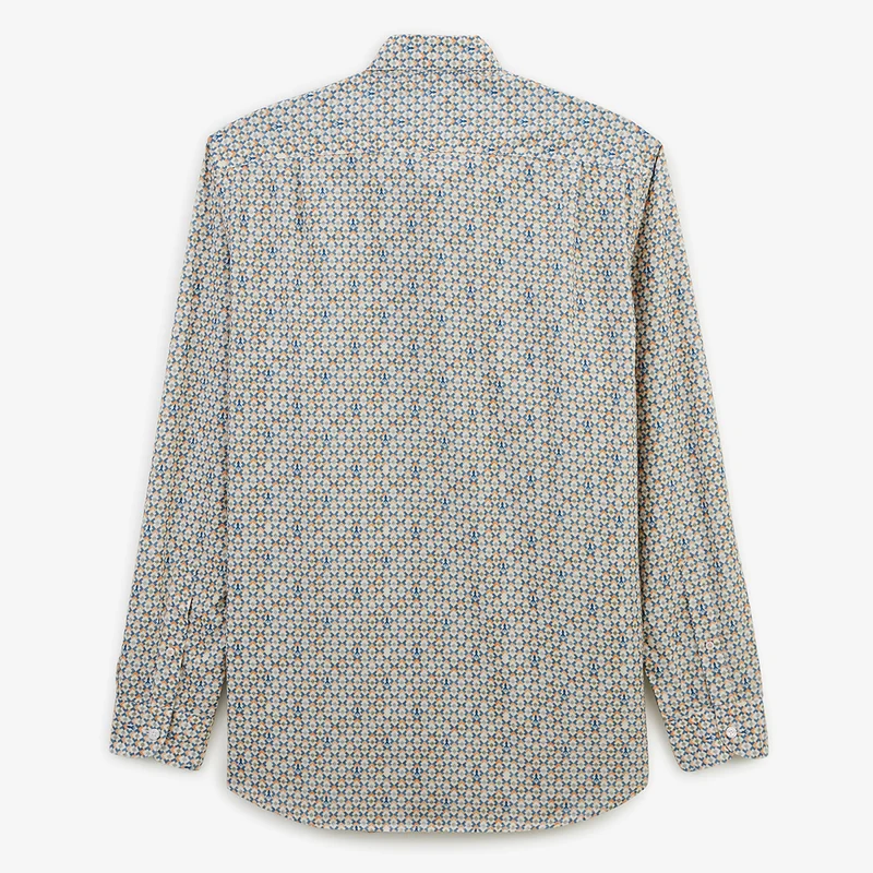 Chemise manches longues coton à motif losanges et pieuvres vert argile