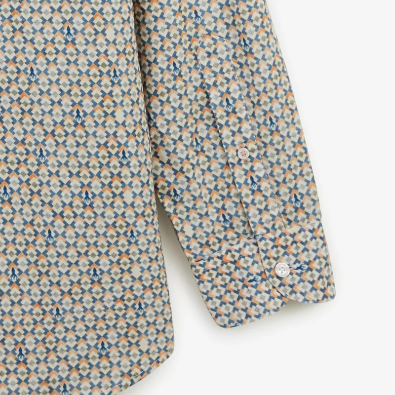 Chemise manches longues coton à motif losanges et pieuvres vert argile