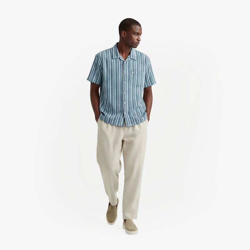 Chemise manches courtes en coton Caracas rayée bleu marine