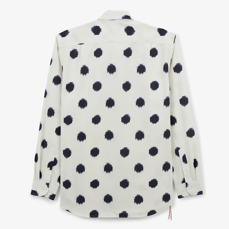 Chemise manches longues en coton imprimé gros pois blanche