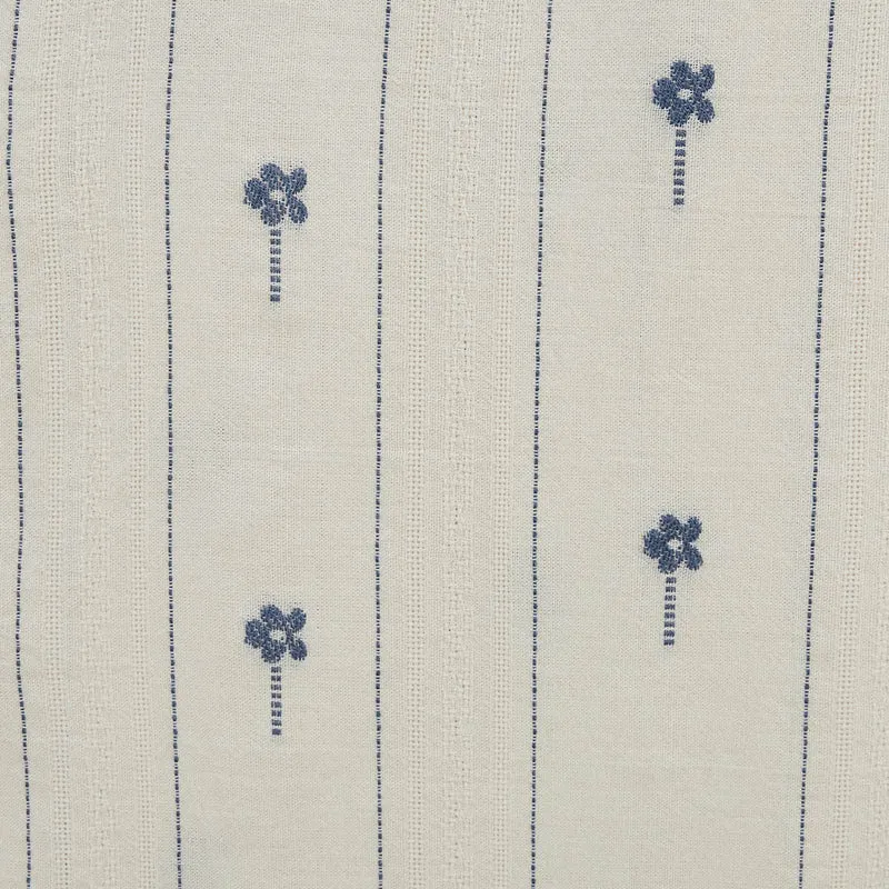Chemise manches longues en coton jacquard blanche avec fleurs brodées