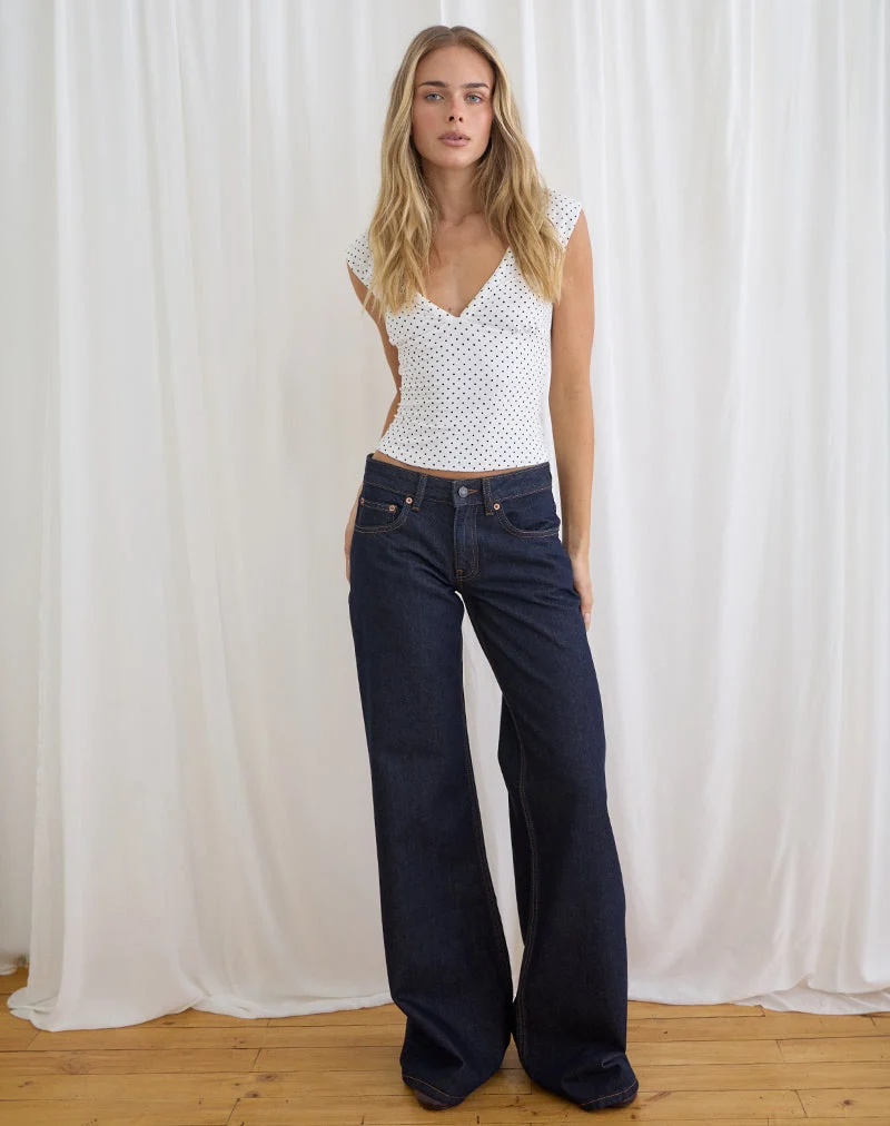 Jean évasé ample à taille basse, couleur indigo