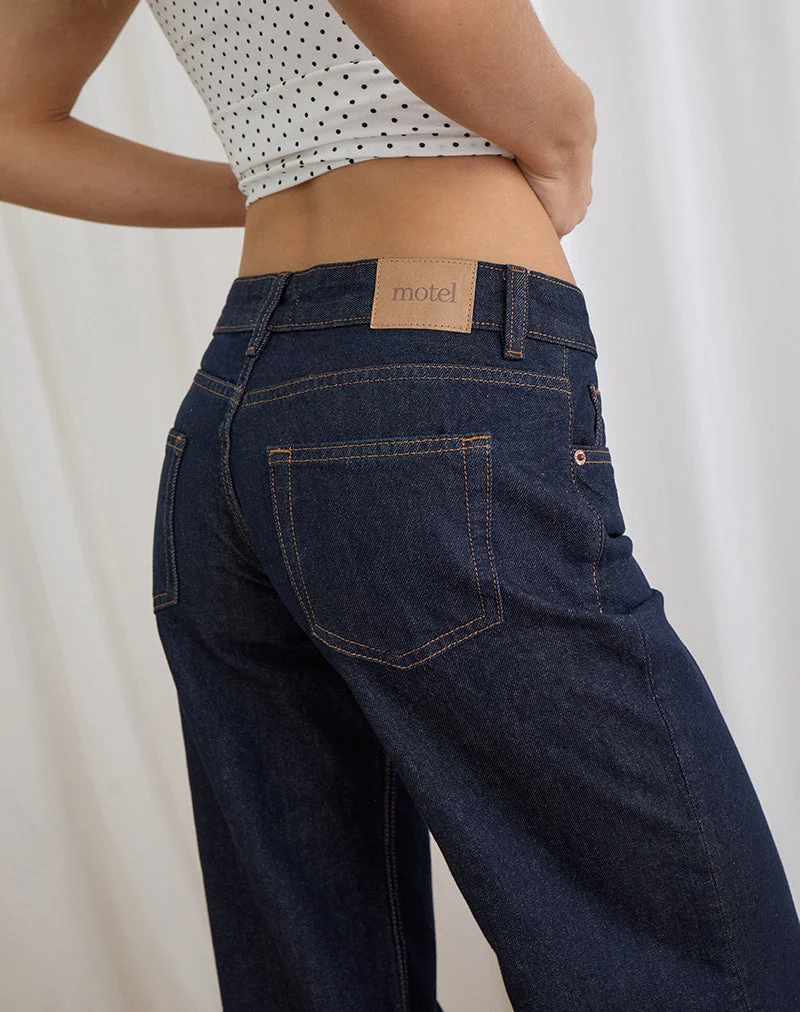Jean évasé ample à taille basse, couleur indigo