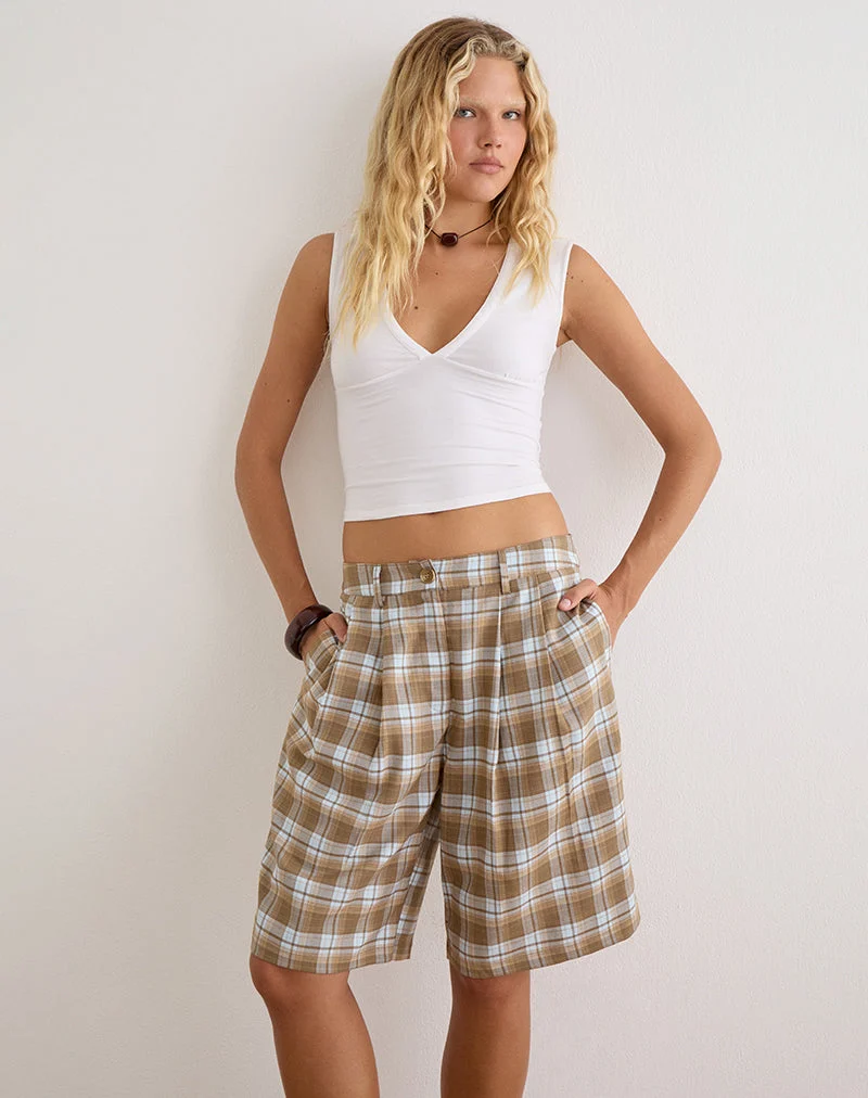 Short Ashara à carreaux, coupe ajustée, marron