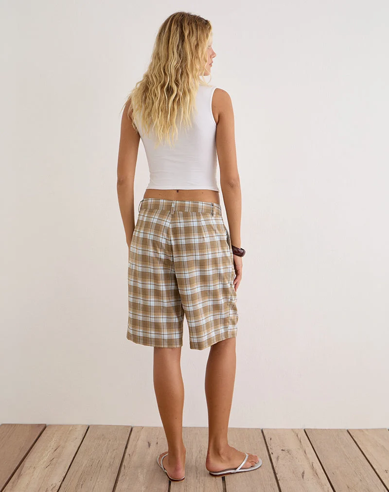 Short Ashara à carreaux, coupe ajustée, marron