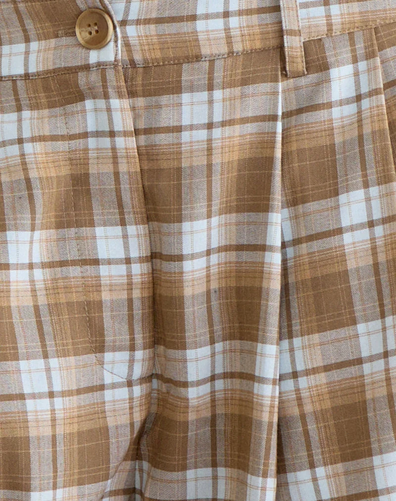Short Ashara à carreaux, coupe ajustée, marron