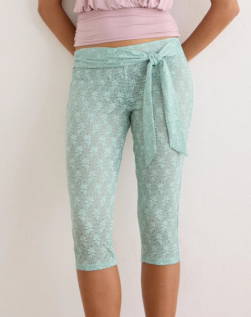 Pantalon Capri Runo en dentelle bleu sarcelle