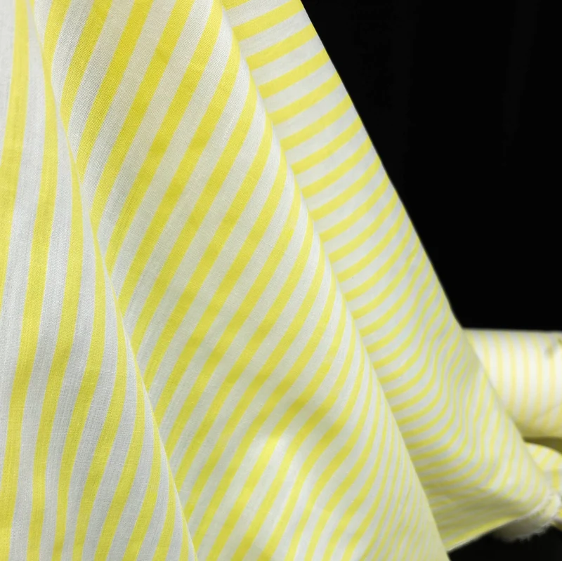 Coton pour Chemises | Rayures Citron et Blanches