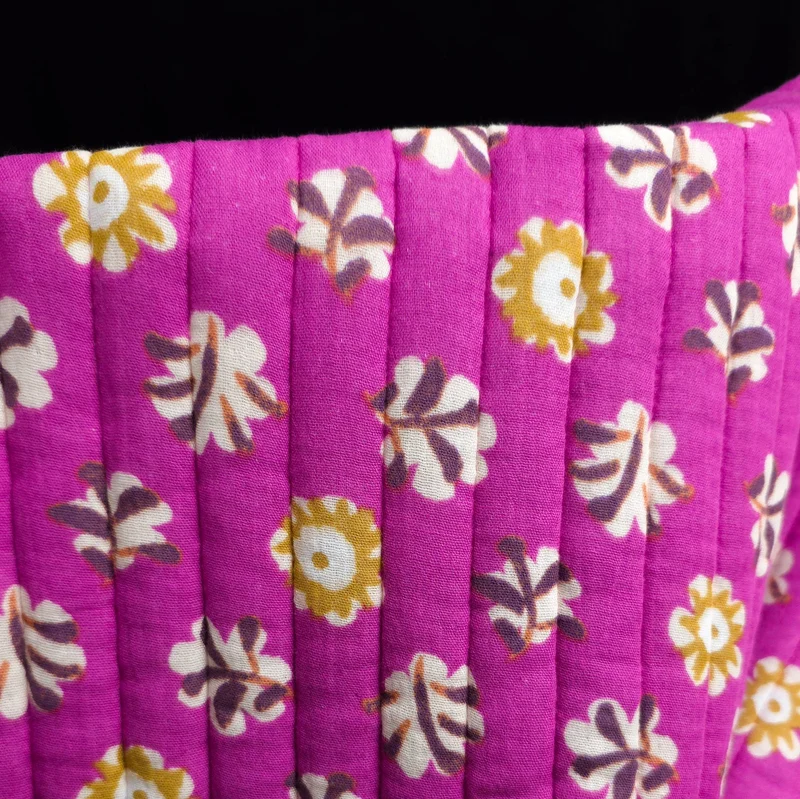 Double Gaze Matelassée Réversible | Floral | Crème & Fuchsia