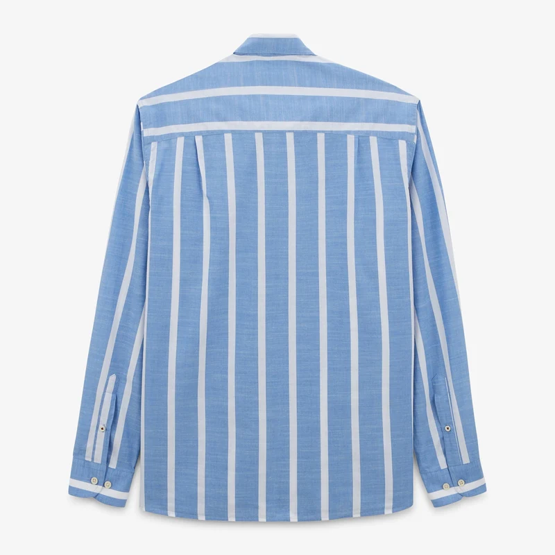Chemise manches longues rayée en coton bleu