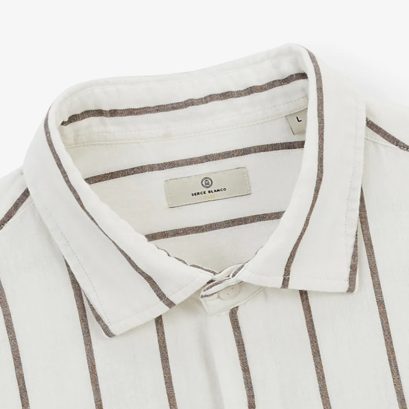 Chemise manches longues à rayures couleur argile en coton