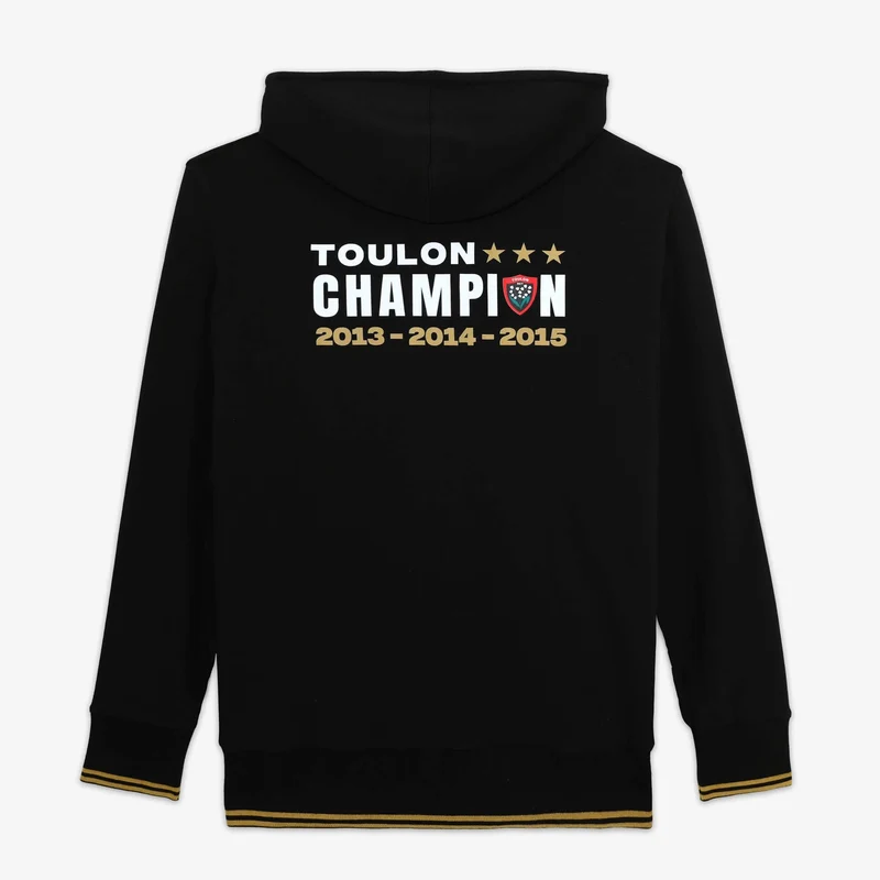 Sweat à capuche 100% coton noir RCT Triplé Coupe d'Europe Toulon Champion