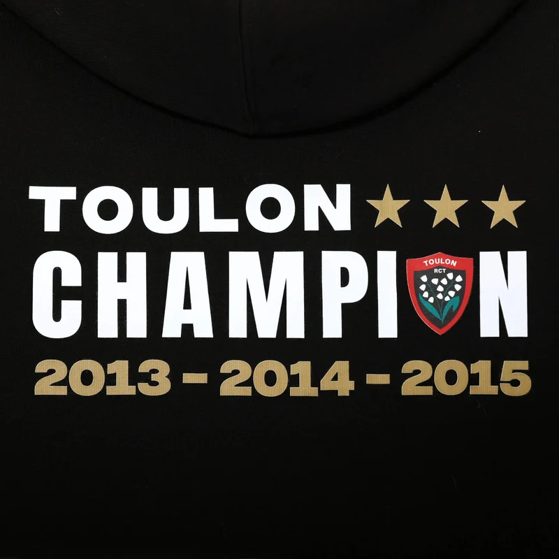 Sweat à capuche 100% coton noir RCT Triplé Coupe d'Europe Toulon Champion