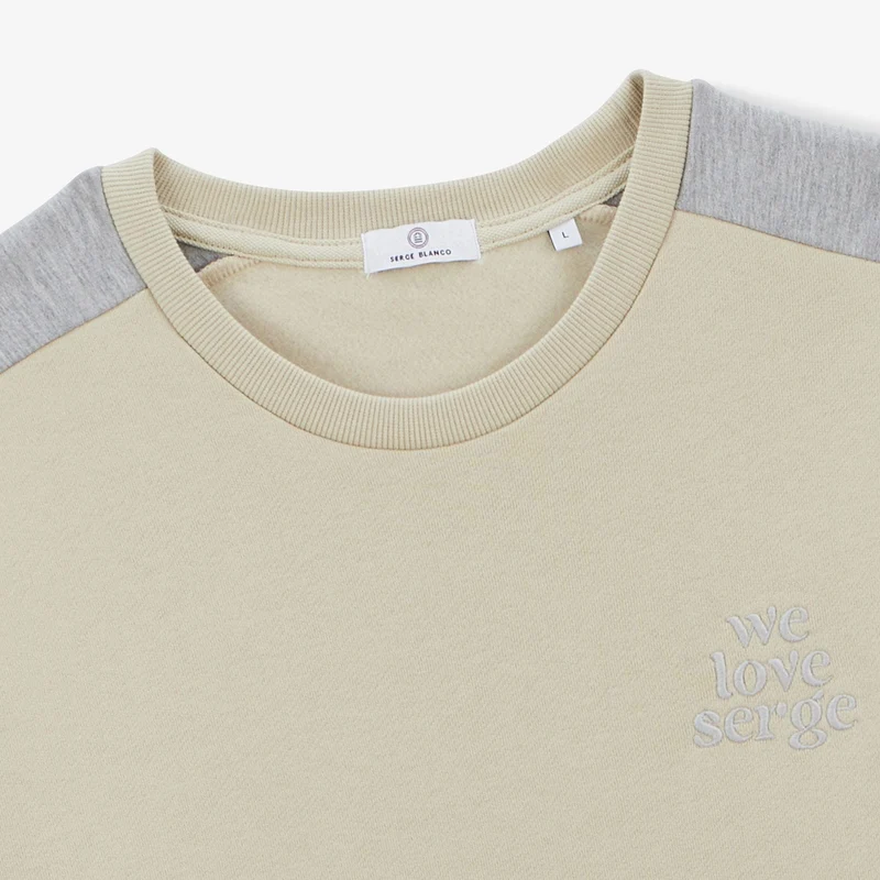 Sweat en molleton WE LOVE SERGE ciment col rond en coton