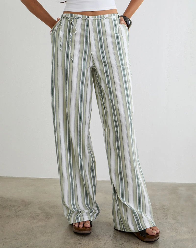 Pantalon Morino à rayures sauge
