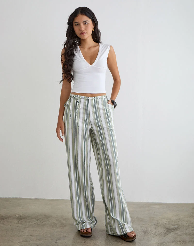 Pantalon Morino à rayures sauge