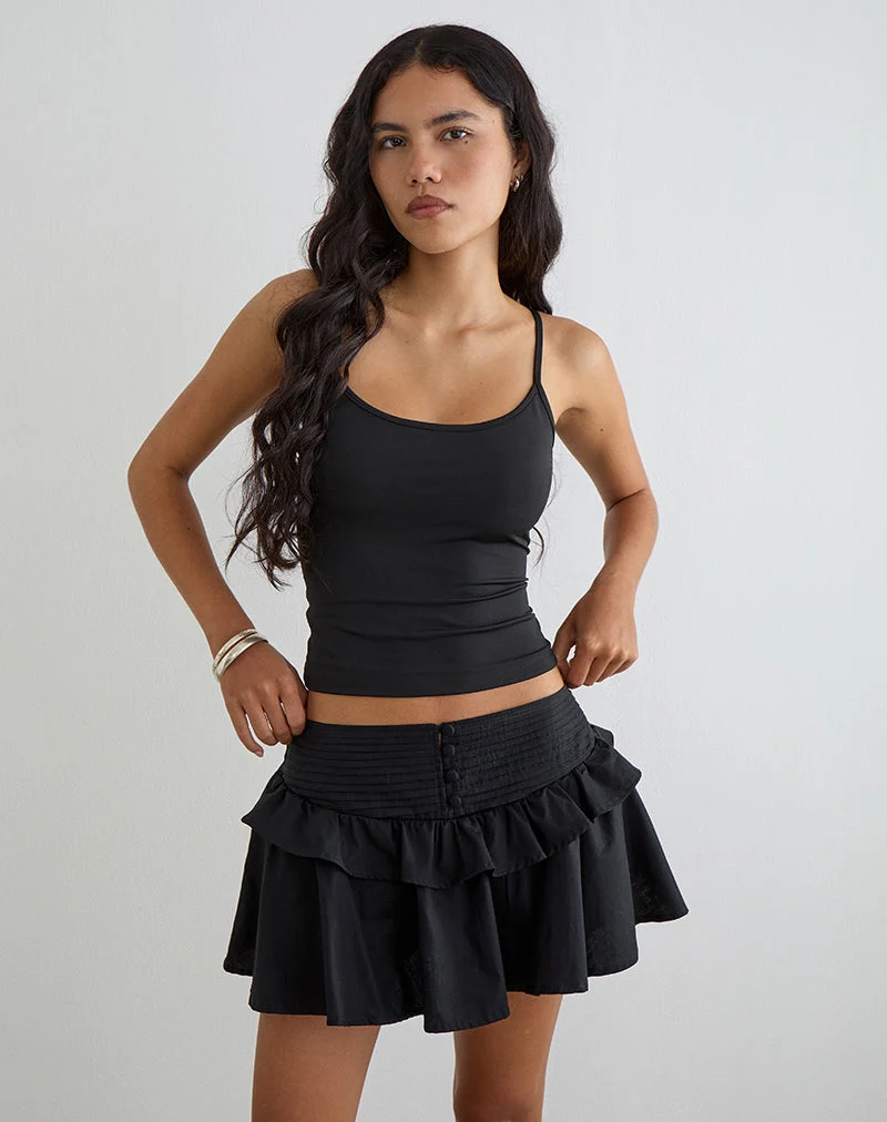 Jupe-short Alna V à volants, en popeline noire