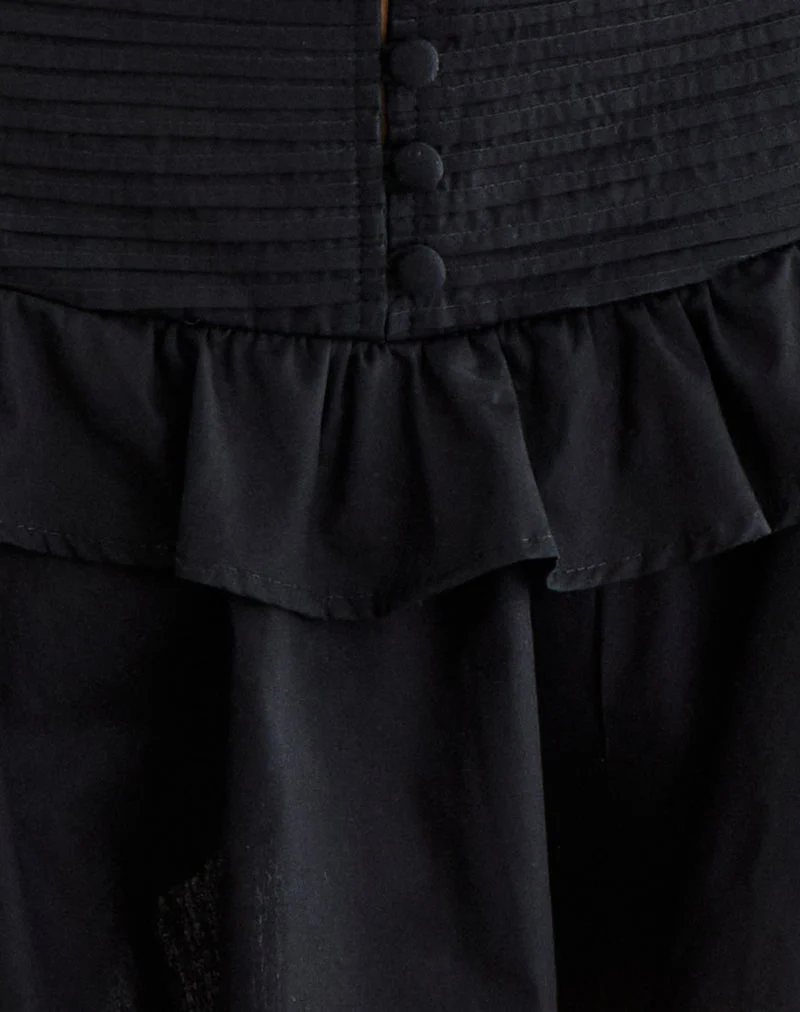 Jupe-short Alna V à volants, en popeline noire